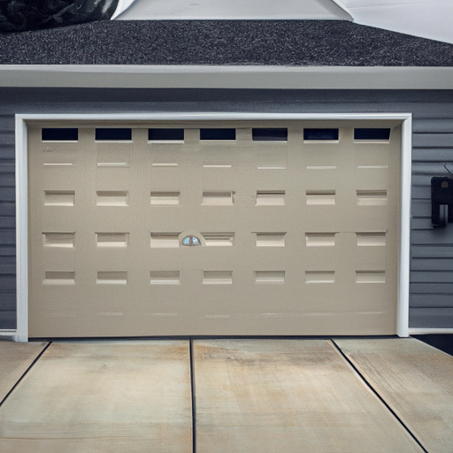 Suburban Bedminster home exterior with a modern insulated garage door and visible smart keypad, no people.
