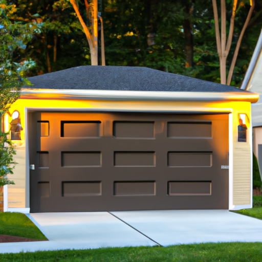 Suburban Bedminster, NJ driveway with a modern insulated sectional garage door and smart keypad visible.