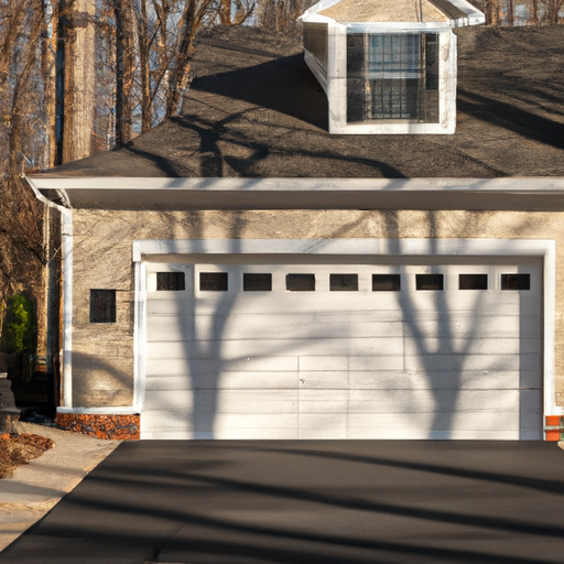 Insulated sectional garage door on a suburban Bedminster, NJ home with visible weatherstripping and late afternoon light.